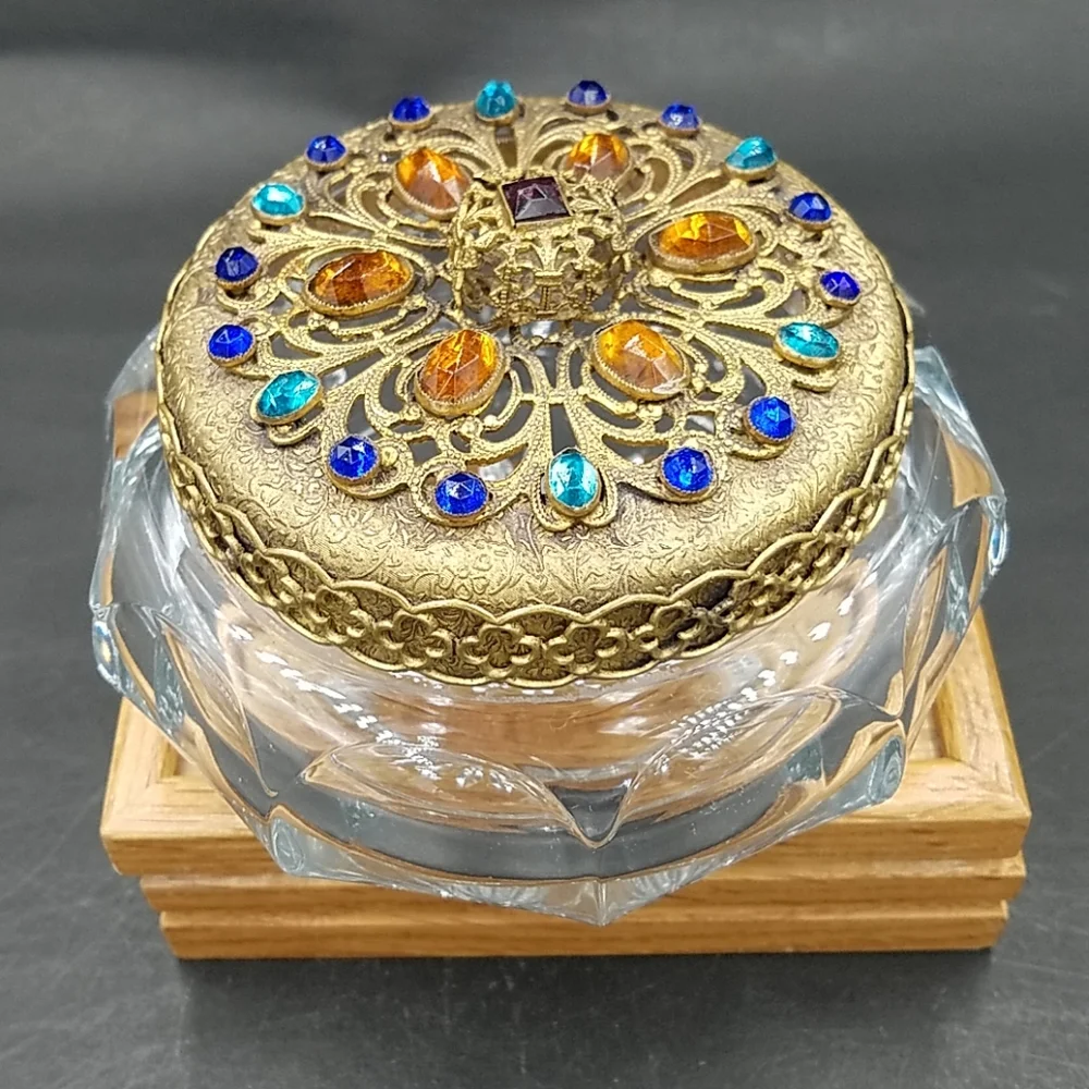 Vintage 1930's Heisey Glass Jeweled Ormolu Dresser Box